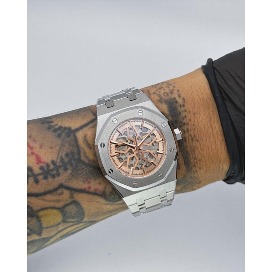 Custom Seiko Mod • Silver Rose Skeleton AP • 39mm